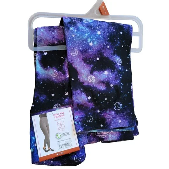 Galaxy Leggings Purple Black High Rise SOFT Sueded Juniors Size 7/9 Ankle JJ3231 - Picture 3 of 6